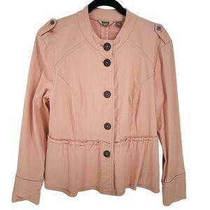 Motto Rose Pink Button Up Front Small Ruffle Detail Jacket w/Pockets - Sz M